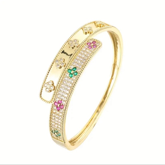 New Yellow Gold Bangle with Multicolor Gem Accents - Picture 6 of 6